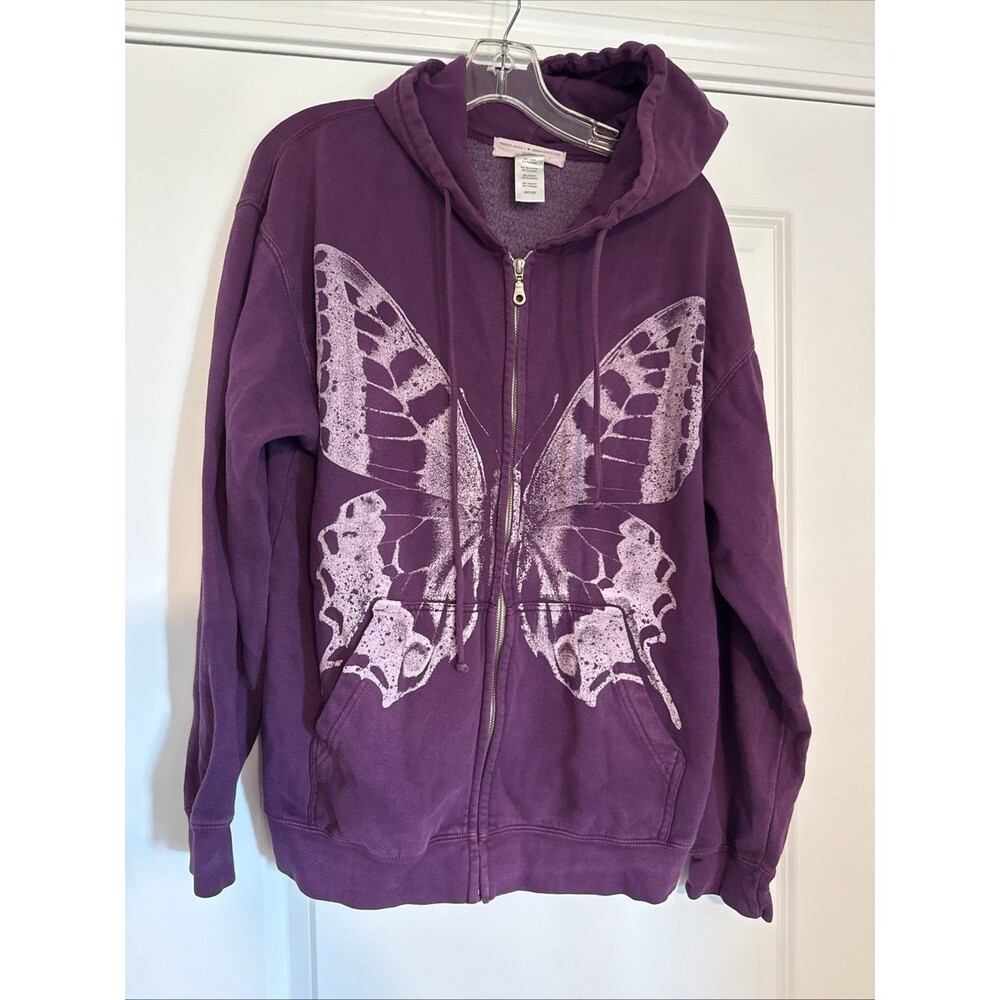 Project Social T Hoodie Purple Butterfly MED-LG Urban Outfitters Full Zip Jacket